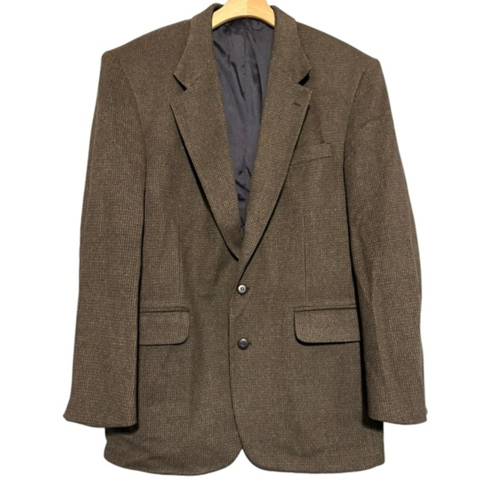 Trotters Club Vintage 46R Olive Green Brown Herringbone Two Button Sports Coat
